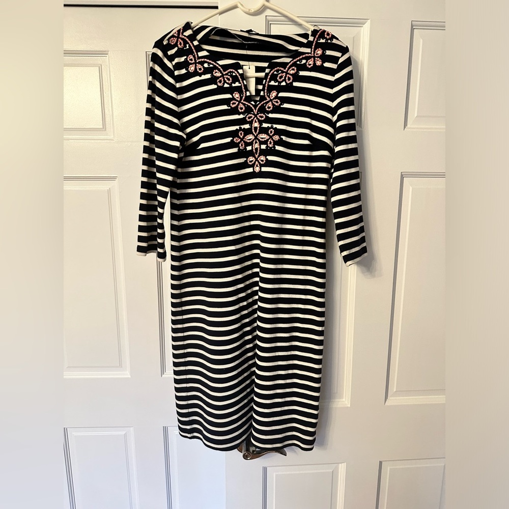 NWT Talbots Striped Dress w/ Embroidered Neckline Sz S